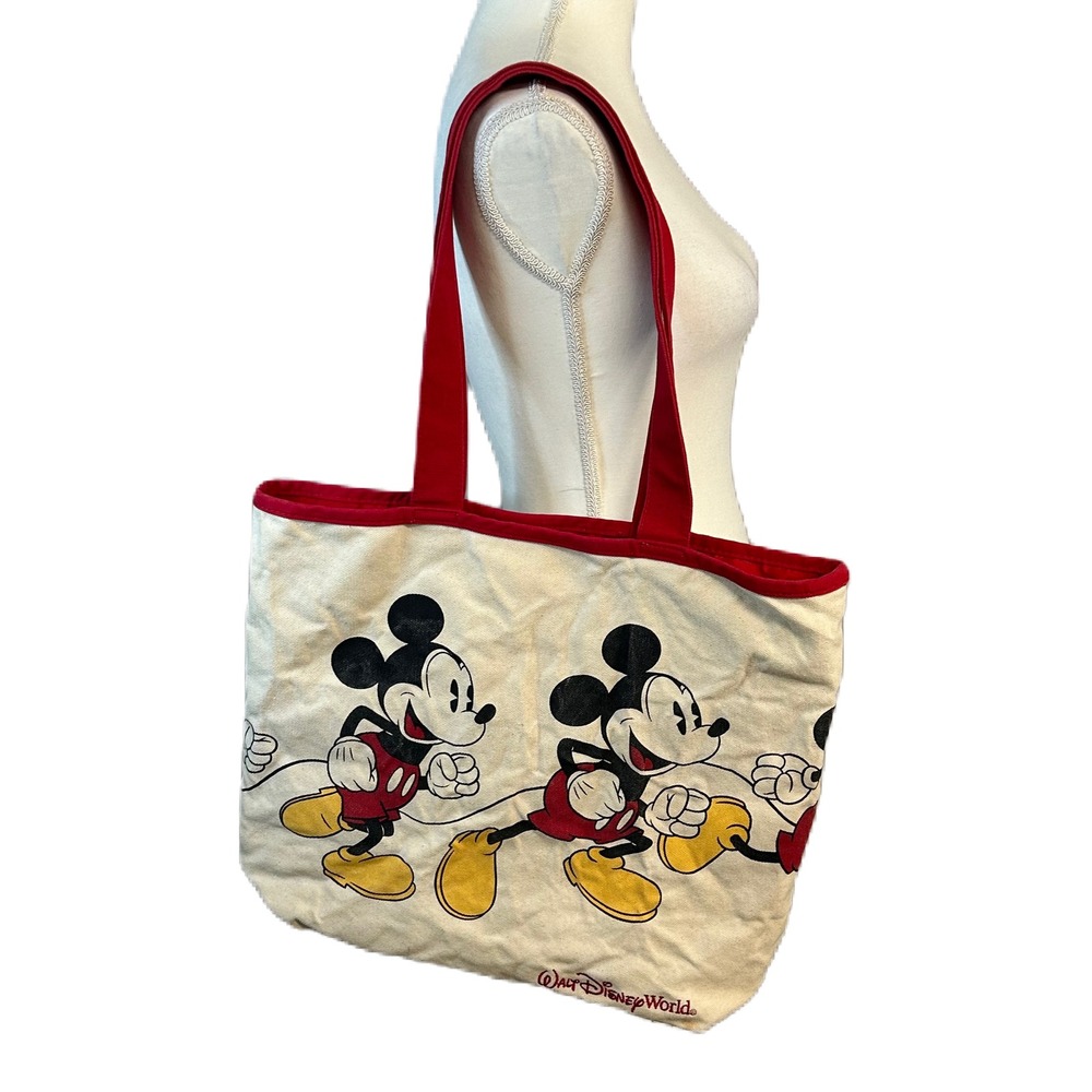 Walt Disney World Parks Mickey Mouse Canvas Tote Bag Large‎ Red 18x15 Kidcore